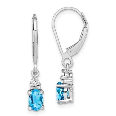 Diamond2deal Sterling Silver Rhodium-plated Diamond And Blue Topaz Earrings In White