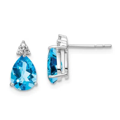 Diamond2deal Sterling Silver Rhodium Plated Diamond And Blue Topaz Stud Earrings In White