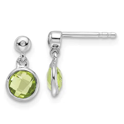 Diamond2deal Sterling Silver Rhodium-plated Diamond And Peridot Dangle Earrings In White