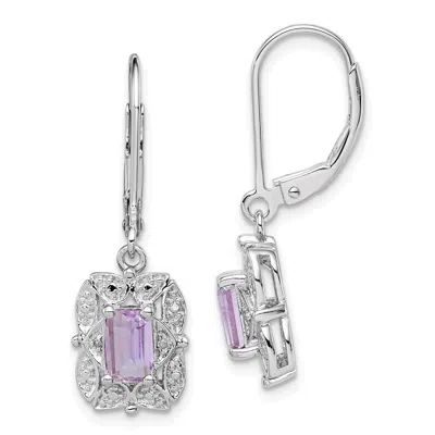 Diamond2deal Sterling Silver Rhodium-plated Diamond And Pink Quartz Earrings In White