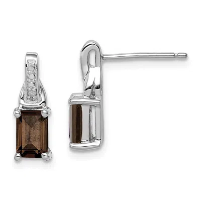 Diamond2deal Sterling Silver Rhodium-plated Diamond And Smoky Quartz Earrings In White