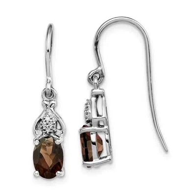 Diamond2deal Sterling Silver Rhodium-plated Diamond And Smoky Quartz Earrings In White