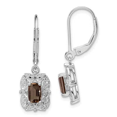 Diamond2deal Sterling Silver Rhodium-plated Diamond And Smoky Quartz Earrings In White