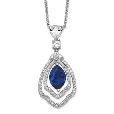 Diamond2deal Sterling Silver Rhodium-plated Fancy Lab Created Dark Blue Spinel And Cz Pendant Necklace