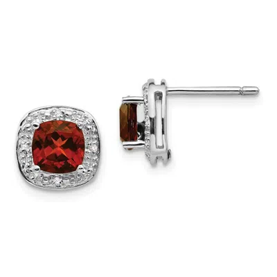 Diamond2deal Sterling Silver Rhodium Plated Garnet And Diamond Stud Earrings