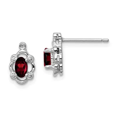 Diamond2deal Sterling Silver Rhodium-plated Garnet & Diamond Stud Earrings In White