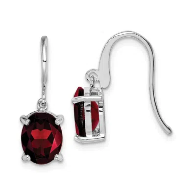 Diamond2deal Sterling Silver Rhodium Plated Garnet Wire Earrings In White