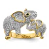 Diamond2deal Sterling Silver Rhodium-plated Gold Tone Mom & Baby Cubic Zirconia Elephants Ring