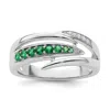 Diamond2deal Sterling Silver Rhodium-plated Green & White Cubic Zirconia Ring