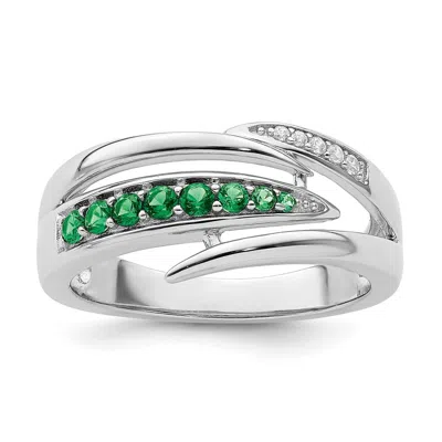 Diamond2deal Sterling Silver Rhodium-plated Green & White Cubic Zirconia Ring