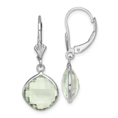Diamond2deal Sterling Silver Rhodium-plated Green Quartz Dangle Lever Back Earrings In White