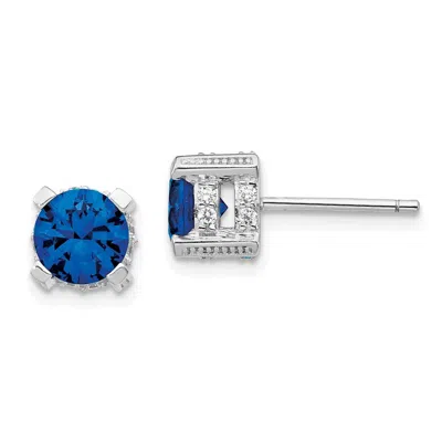 Diamond2deal Sterling Silver Rhodium-plated Lab Created Dark Blue Spinel And White Cz Stud Earrings