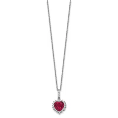 Diamond2deal Sterling Silver Rhodium-plated Lab Created Ruby And Cz Heart Halo Pendant Necklace