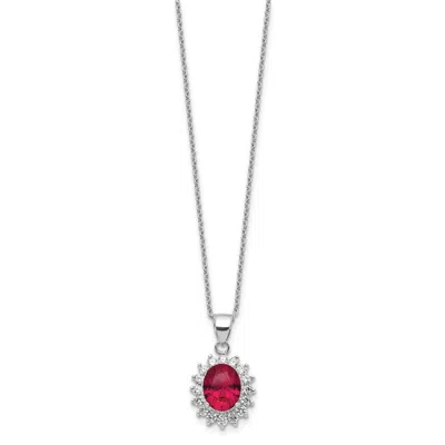Diamond2deal Sterling Silver Rhodium-plated Lab Created Ruby And Cz Oval Halo Pendant Necklace In White