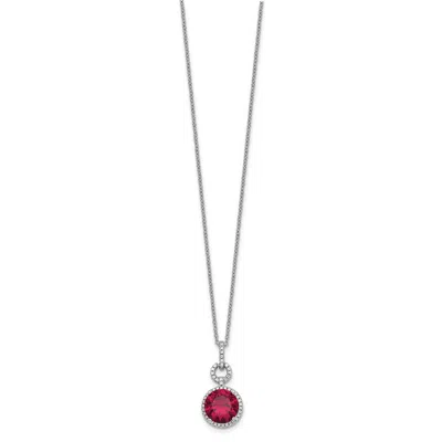 Diamond2deal Sterling Silver Rhodium-plated Lab Created Ruby And Cz Round Halo Pendant Necklace