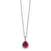 Diamond2deal Sterling Silver Rhodium-plated Lab Created Ruby And Cz Teardrop Halo Pendant Necklace