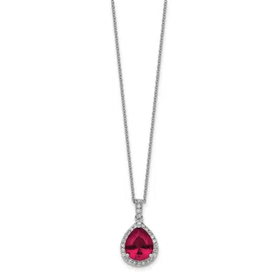 Diamond2deal Sterling Silver Rhodium-plated Lab Created Ruby And Cz Teardrop Halo Pendant Necklace In White