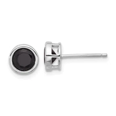 Diamond2deal Sterling Silver Rhodium-plated Polished Black Spinel Bezel Stud Earrings In White