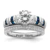 Diamond2deal Sterling Silver Rhodium-plated Polished Blue & White Cubic Zirconia Band Ring Set