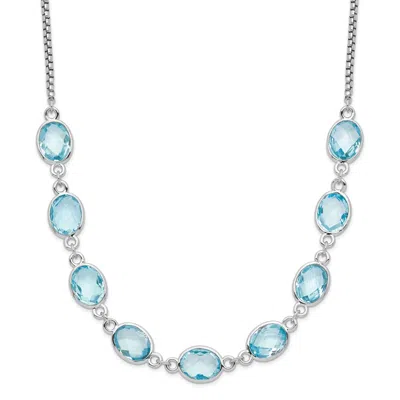 Diamond2deal Sterling Silver Rhodium-plated Polished Blue Topaz Pendant Necklace