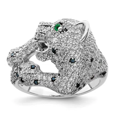 Diamond2deal Sterling Silver Rhodium-plated Polished Cubic Zirconia Cheetah Ring