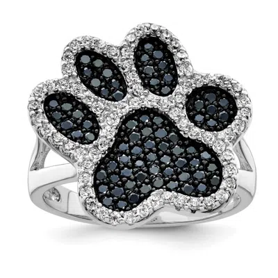 Diamond2deal Sterling Silver Rhodium-plated Polished Cubic Zirconia Paw Print Ring In White