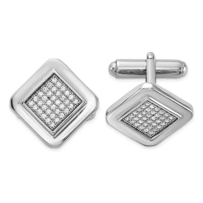 Diamond2deal Sterling Silver Rhodium-plated Polished Cubic Zirconia Square Cuff Links In White