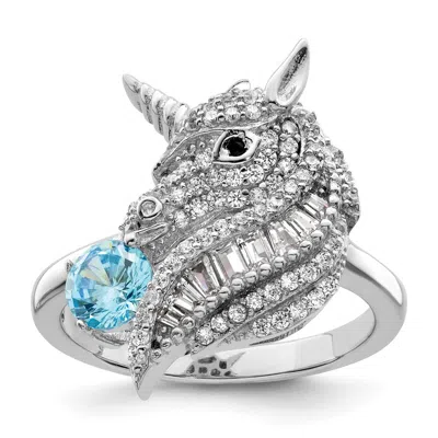 Diamond2deal Sterling Silver Rhodium-plated Polished Cubic Zirconia Unicorn Ring In White