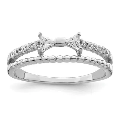 Diamond2deal Sterling Silver Rhodium-plated Polished Double Cubic Zirconia Bow Ring In White