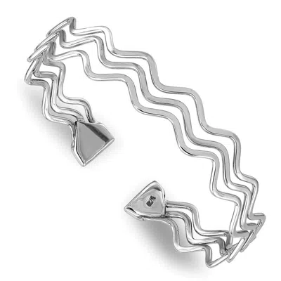Diamond2deal Sterling Silver Rhodium-plated Polished Multi Wave Bangle In White