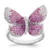 Diamond2deal Sterling Silver Rhodium-plated Polished Pink Cubic Zirconia Butterfly Ring