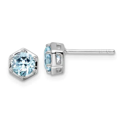 Diamond2deal Sterling Silver Rhodium-plated Polished Sky Blue Topaz Earrings In White