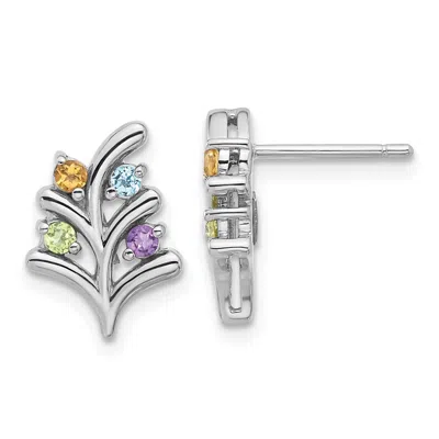 Diamond2deal Sterling Silver Rhodium-plated Rainbow Multi-gemstone Earrings In White