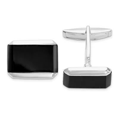 Diamond2deal Sterling Silver Rhodium-plated Rectangle Onyx Cuff Links In White