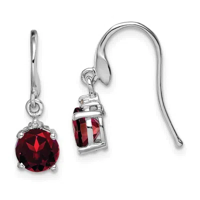 Diamond2deal Sterling Silver Rhodium Plated Round Garnet And Diamond Wire Earrings In White