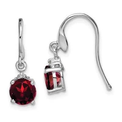 Diamond2deal Sterling Silver Rhodium Plated Round Garnet And Diamond Wire Earrings