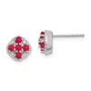 Diamond2deal Sterling Silver Rhodium-plated Ruby Flower Stud Earrings