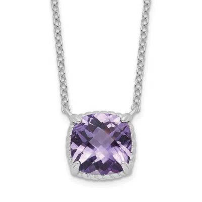 Diamond2deal Sterling Silver Rhodium-plated Square Amethyst Pendant Necklace In White