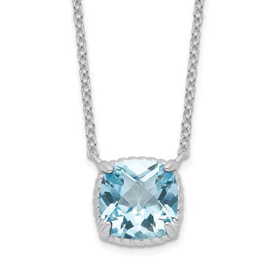 Diamond2deal Sterling Silver Rhodium-plated Square Blue Topaz Pendant Necklace