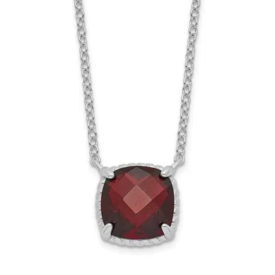 Diamond2deal Sterling Silver Rhodium-plated Square Garnet Pendant Necklace In White