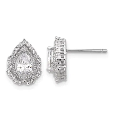 Diamond2deal Sterling Silver Rhodium-plated Teardrop Cz Stud Earrings In White