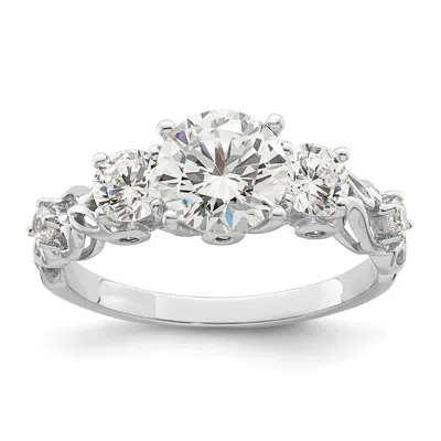 Diamond2deal Sterling Silver Rhodium-plated Three Stone Cubic Zirconia Ring In White