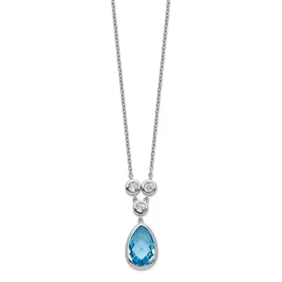 Diamond2deal Sterling Silver Rhodium-plated White & Blue Topaz Pendant Necklace