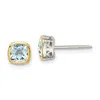 Diamond2deal Sterling Silver Rhodium-plated With 14k Accent Aquamarine Square Stud Earrings