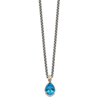 Diamond2deal Sterling Silver Rhodium-plated With 14k Accent Blue Topaz Pendant Necklace