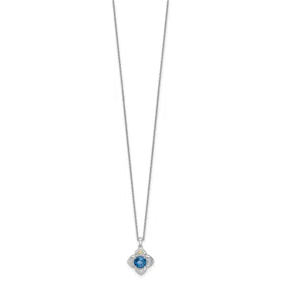 Diamond2deal Sterling Silver Rhodium-plated With 14k Accent London Blue Topaz Flower Pendant Necklace In Yellow