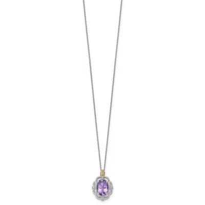 Diamond2deal Sterling Silver Rhodium-plated With 14k Accent Oval Amethyst Pendant Necklace