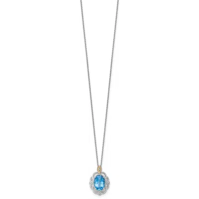 Diamond2deal Sterling Silver Rhodium-plated With 14k Accent Oval Light Swiss Blue Topaz Pendant Necklace