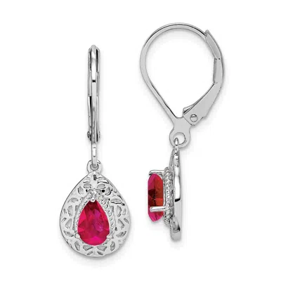 Diamond2deal Sterling Silver Rhodium Ruby Teardrop Lever Back Earrings
