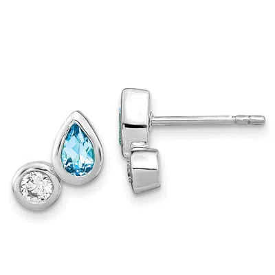 Diamond2deal Sterling Silver Rhodium Sky Blue Topaz And Cz Stud Earrings In White